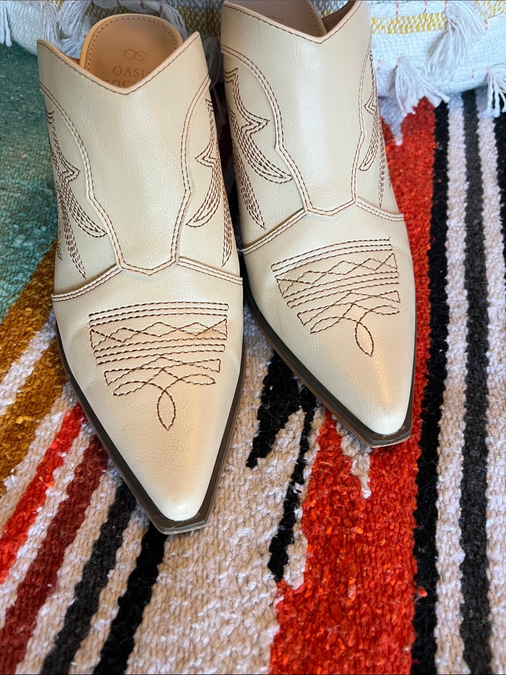 Oasis Society Cream Pointed-Toe Heeled Mule Boots - Picture 4 of 10